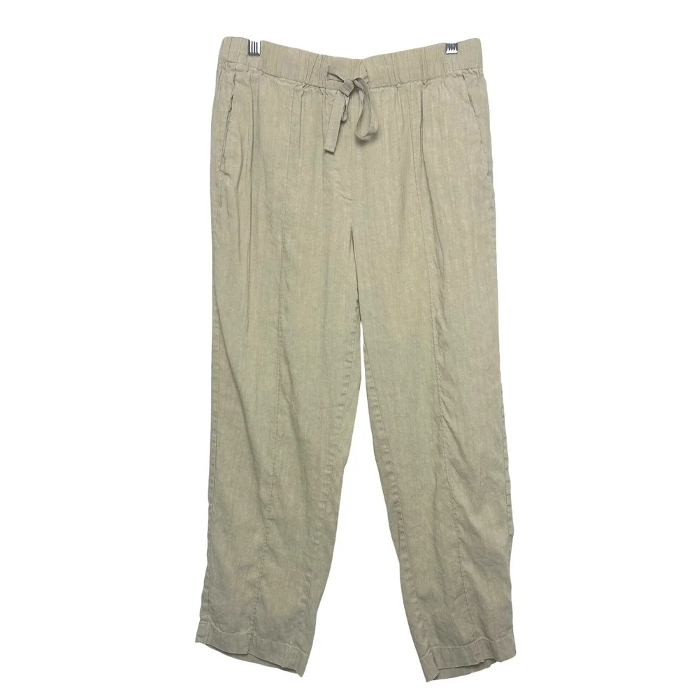 Aritzia BABATON Day Linen Blend Lounge Pants Womens L Tan Pockets jogger elastic
